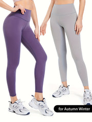 High Waist Yoga Leggings Solid Color Seamless Workout Pants