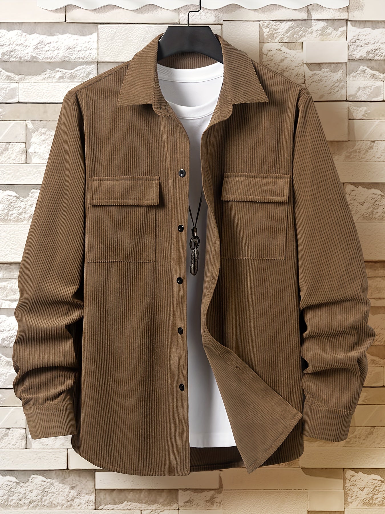 Men's Corduroy Long Sleeve Shirt for Spring Autumn