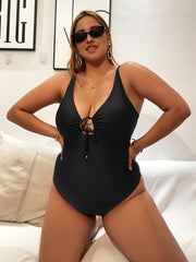 Knot Front Cut Out Solid One Piece Swimsuit