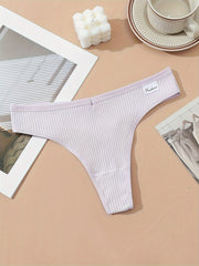 7pcs Ribbed Thongs Soft & Comfy Stretchy Intimates Panties Women's Lingerie