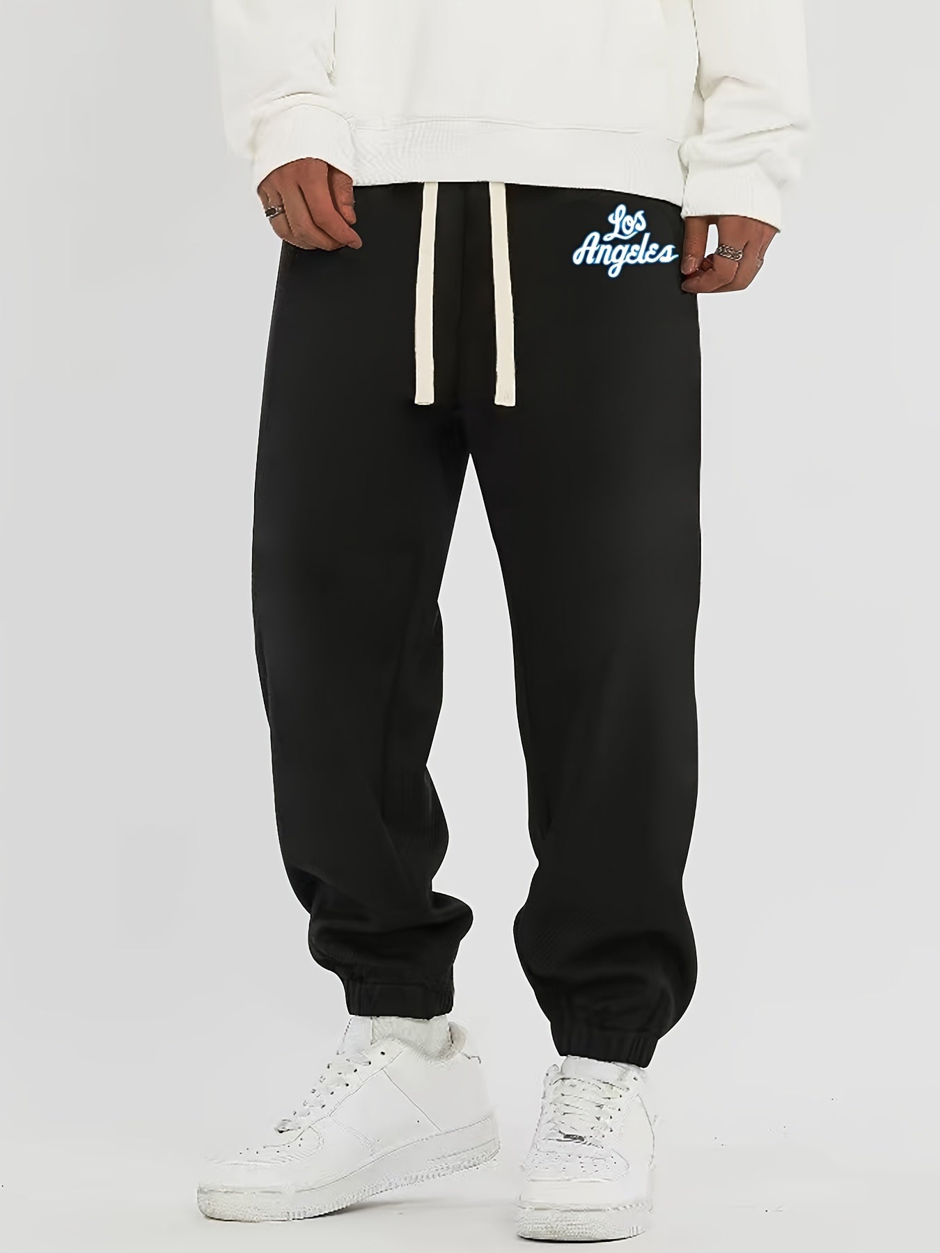 Alphabet Men's Winter Jogger Pants Loose Fit Solid Drawstring