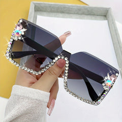 Rhinestone Rimless Sunglasses for Women Gradient UV400