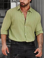 Men's Solid Turn Down Collar Long Sleeve Shirt - Autumn Wear