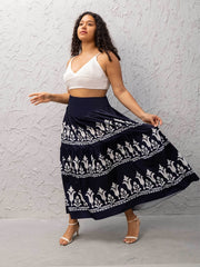 Boho Skirt Women's Plus Floral Print High Rise Pleated Maxi Smock Skir