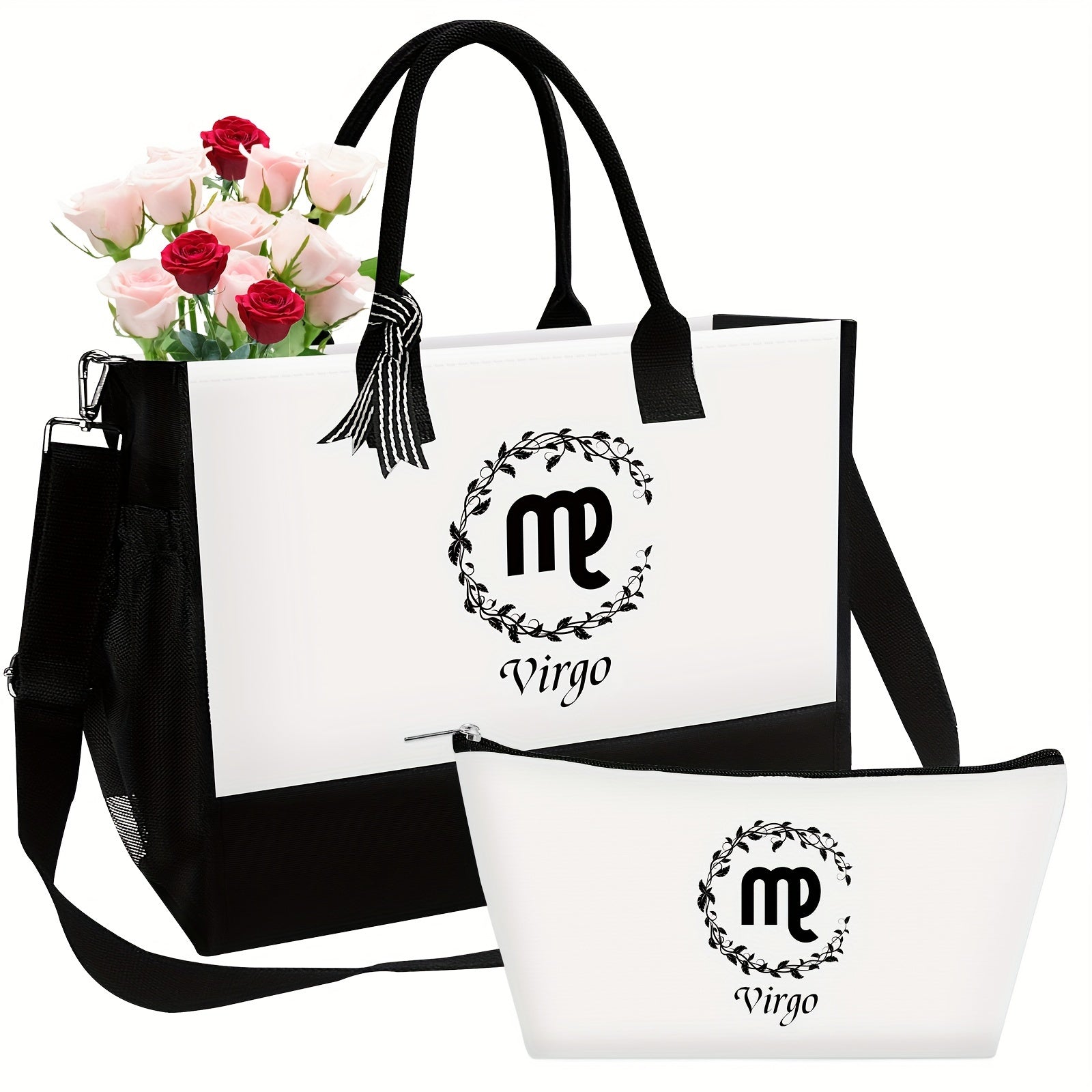 Pattern Tote Bag Zipper Canvas Storage Bag for Travel Fitness Sports