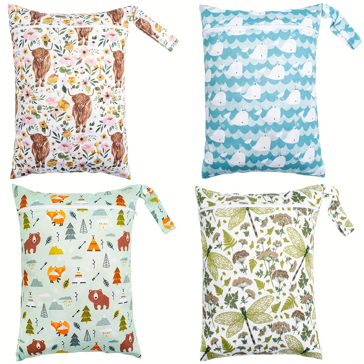 4pcs Wet Bags Reusable Zippered Pocket Cloth Diaper Wet Dry Bags