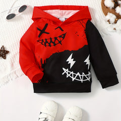Boys Smiling Print Hooded Pullover Sweatshirt