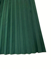 Maxi Pleated Skirt Elastic High Rise Solid Color