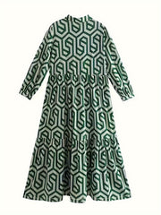 Geometric Print Long Sleeve Maxi Dress
