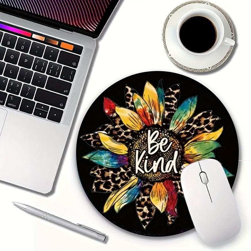 Leopard Sunflower Mouse Pad Round Laptop Game Office Anti Slip Waterproof