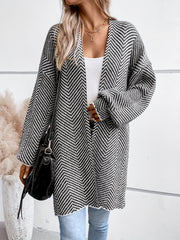 Women's Herringbone Print Open Front Cardigan