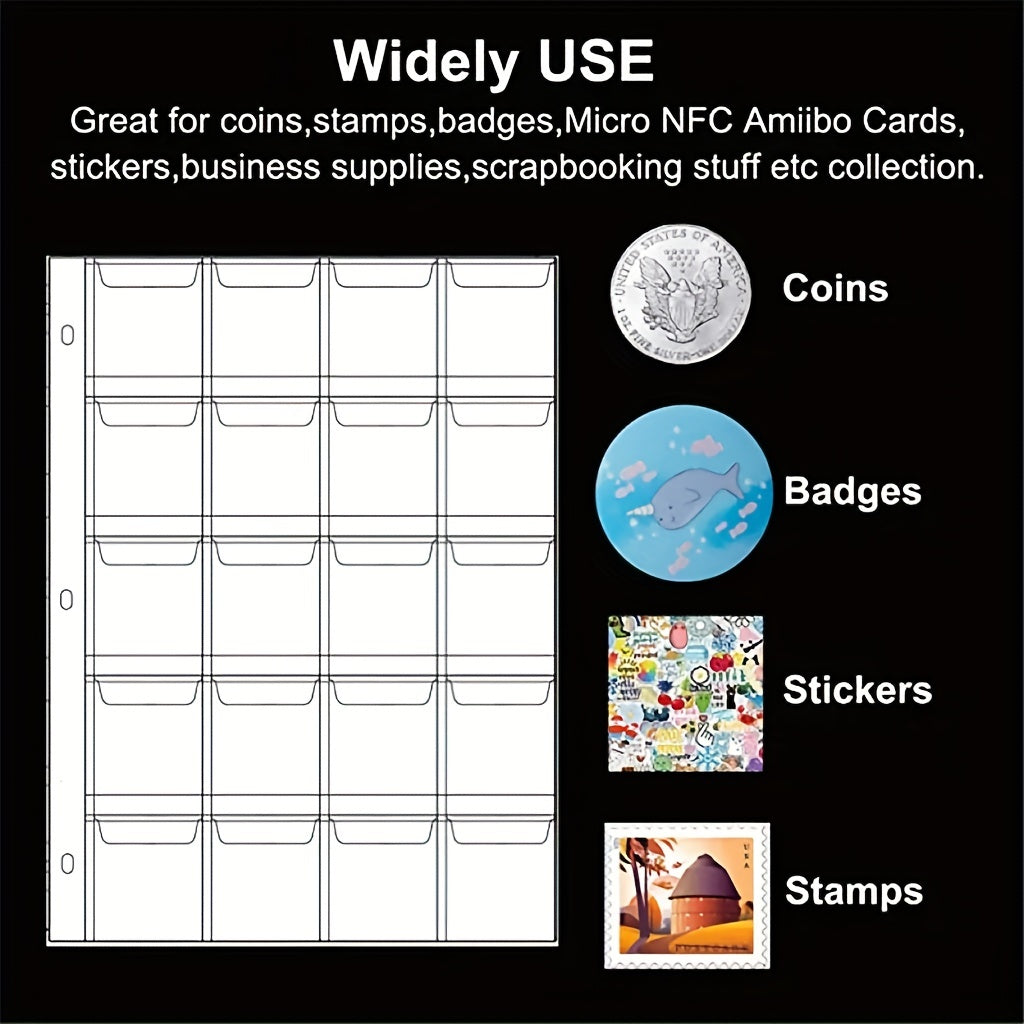 10pcs Coin Collection Pages Coin Binder Sleeves 20 Pockets