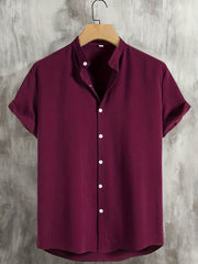 Men's Casual Short Sleeve Stand Collar Shirt