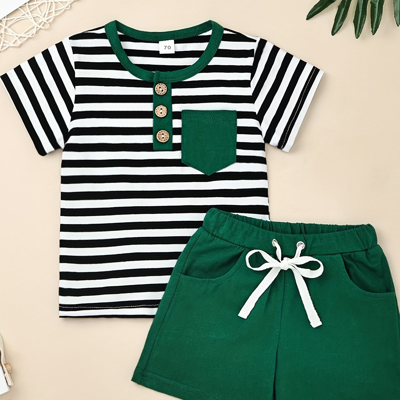 Baby Casual Striped Pocket T-shirt & Shorts Set for Summer