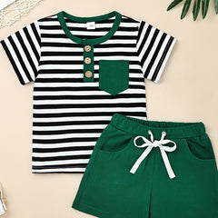 Baby Casual Striped Pocket T-shirt & Shorts Set for Summer