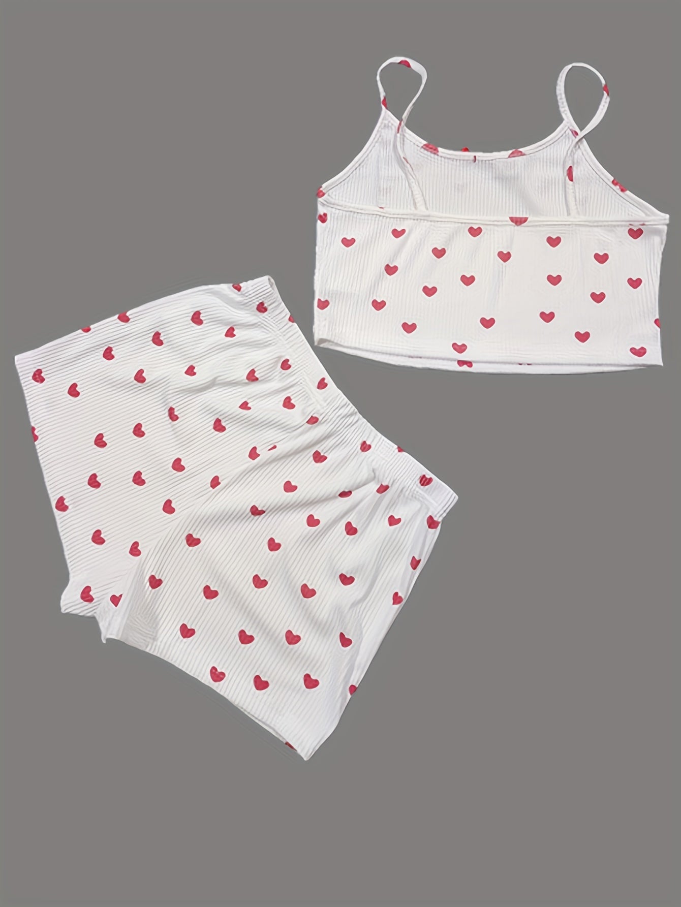 Heart Print Pajama Set Cami Top & Shorts Women's Sleepwear