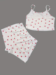 Heart Print Pajama Set Cami Top & Shorts Women's Sleepwear