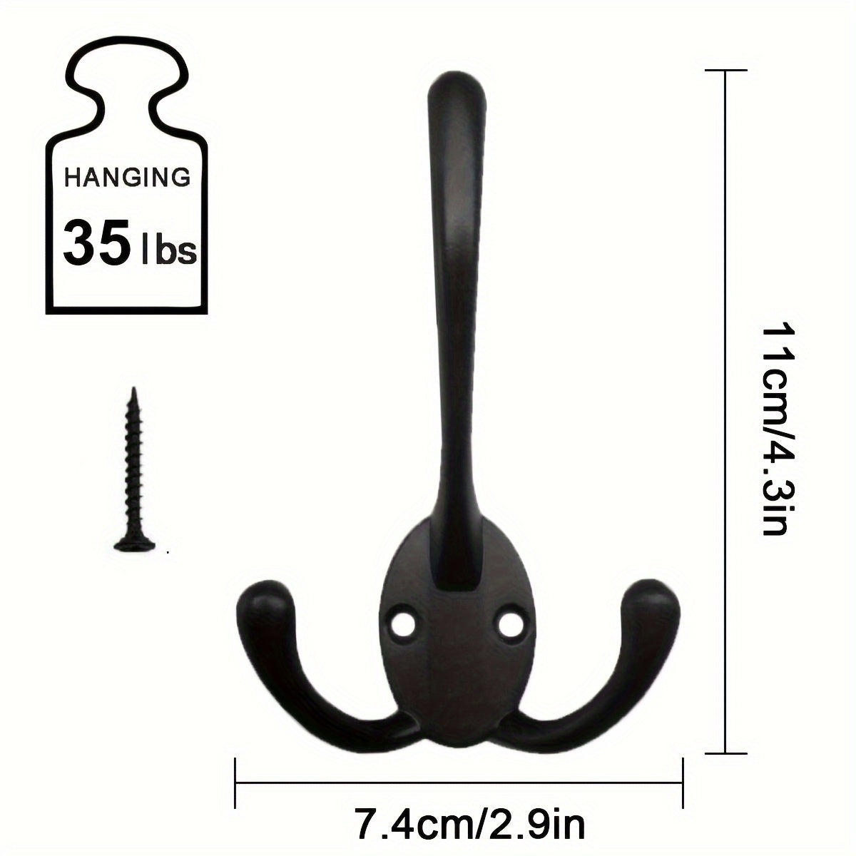 8pcs Heavy Duty Wall Hooks for Coats, Backpacks, Hats - 3 Metal Hooks
