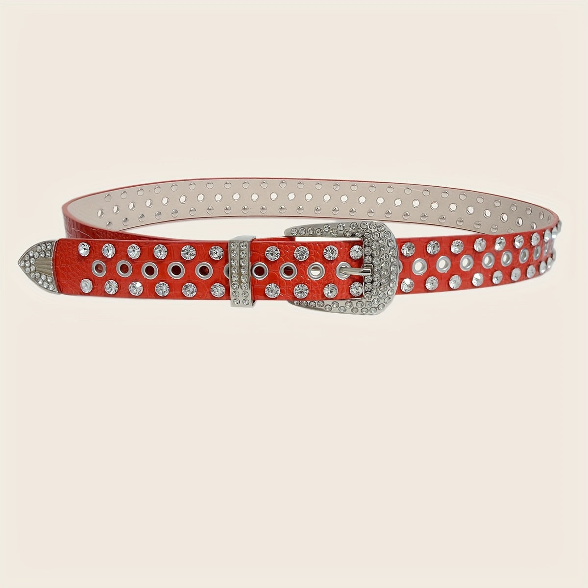 Rhinestone Inlaid Punk Belt Y2K Women Jeans Pants Belt PU Leather
