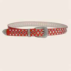 Rhinestone Inlaid Punk Belt Y2K Women Jeans Pants Belt PU Leather