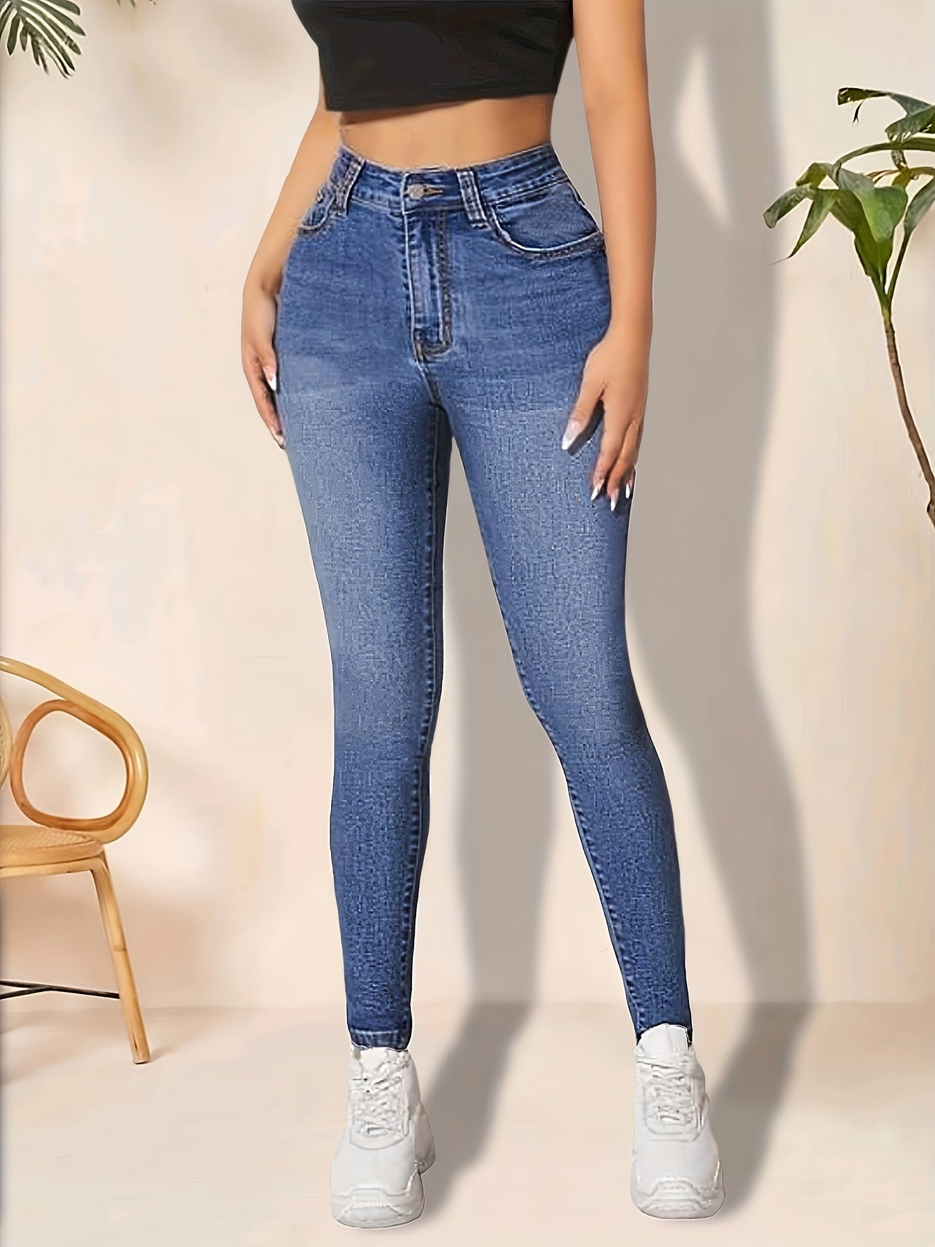 Water Ripple Embossed Skinny Jeans Women's Denim Jeans