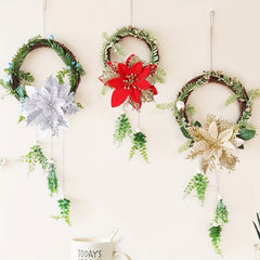 10pcs Glitter Poinsettia Flowers Christmas Wreath Tree Ornaments