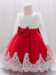 Baby Girls Floral Embroidery Long Sleeve Mesh Gown Princess Dress