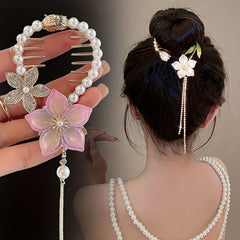 Girl's Flower Tassel Pearl Ponytail Buckle Hair Clip
