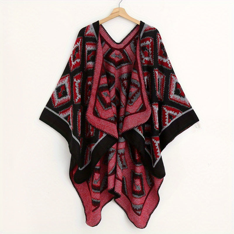 Vintage Rhombus Jacquard Shawl Classic Block Thick Wrap Boho
