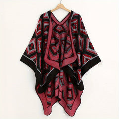 Vintage Rhombus Jacquard Shawl Classic Block Thick Wrap Boho