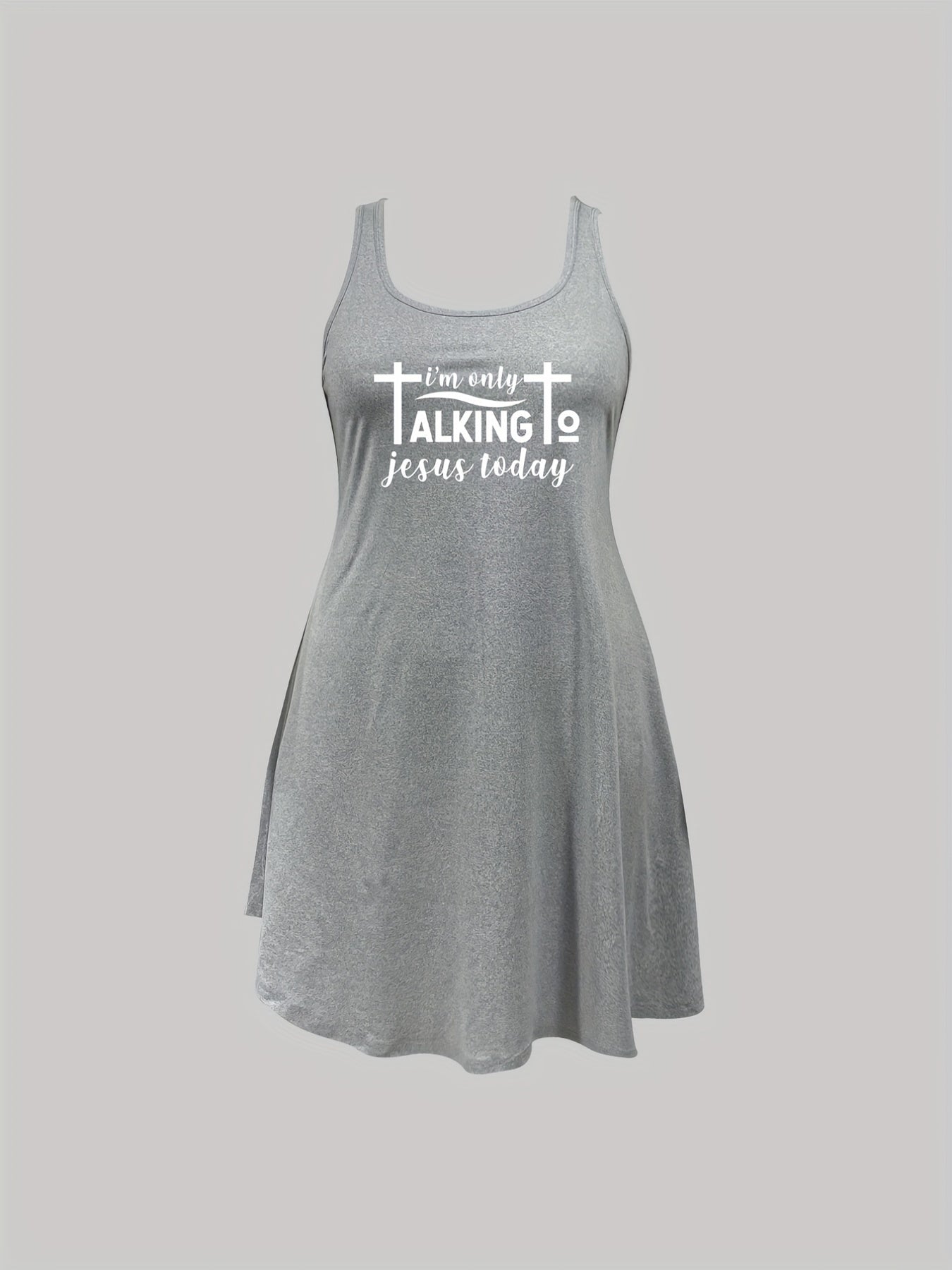 Plus Size Women's Sleep Dress Cross Slogan Print High Stretch Nightdress