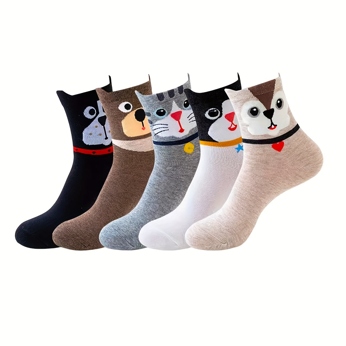 5 Pairs Cartoon Dog Print Socks Women's Stockings & Hosiery