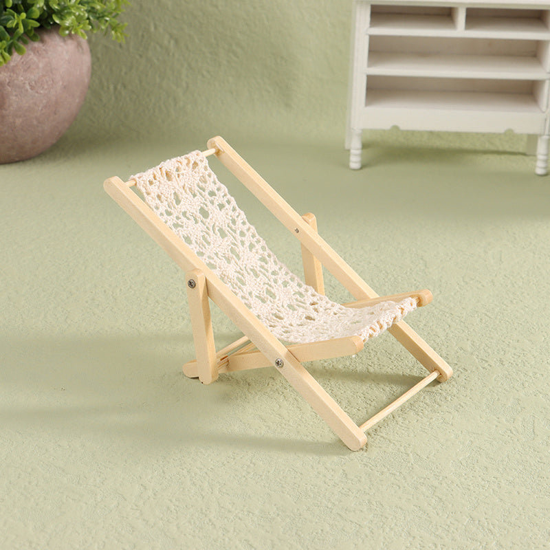 1pc Folding Lounge Chair Recycled Wood & Fabric for 1:12 1:6 Dollhouse Furniture