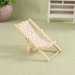 1pc Folding Lounge Chair Recycled Wood & Fabric for 1:12 1:6 Dollhouse Furniture
