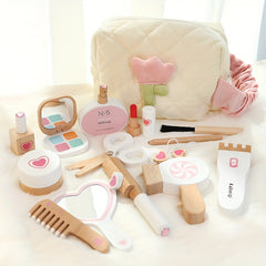 Girls' Wooden Makeup Set with Mirror Comb Lipstick Eyeshadow Powder Toy Gift