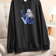 Christmas Snowman Print Lounge Top Long Sleeve Round Neck Tee