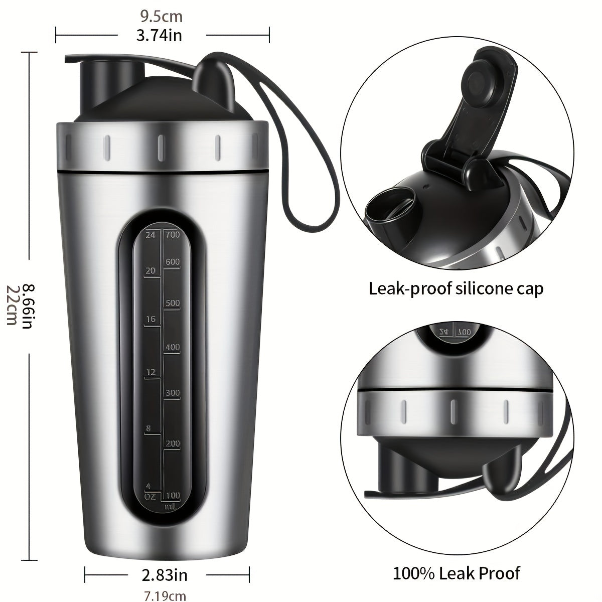28oz Stainless Steel Protein Shaker Bottle with Shaker Ball