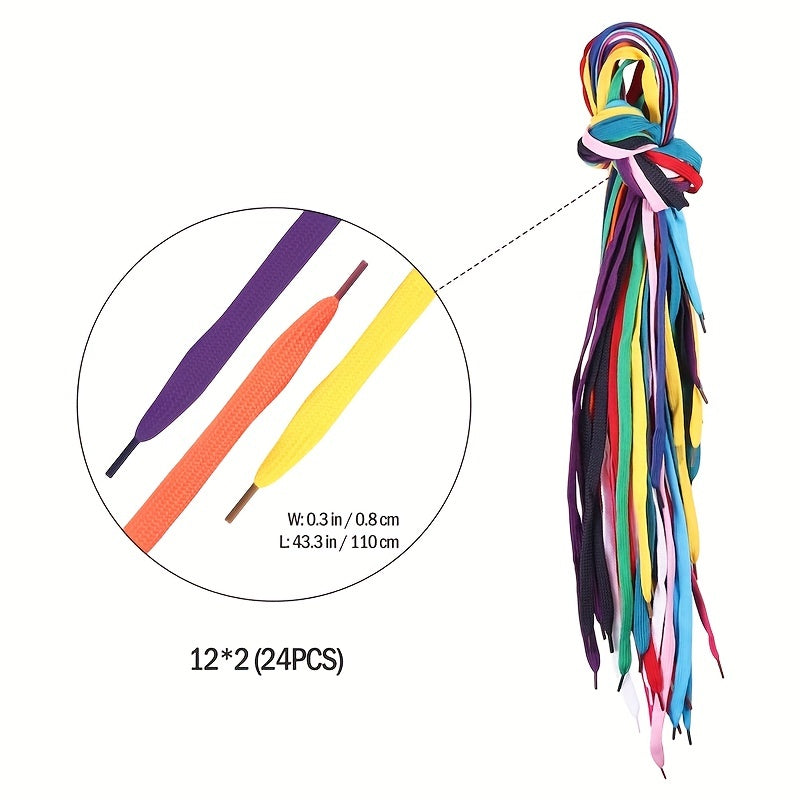 12 Pairs Replacement Flat Shoelaces for Sports Shoes Boots Sneakers Skates