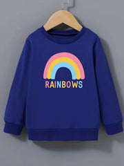 Girls Cartoon Rainbow Print Long Sleeve Crew Neck Sweatshirt Top Pullovers