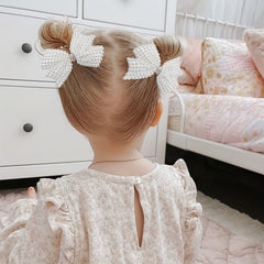 2pcs Faux Pearl Bow Hair Clips Set Decorative Hair Accessories Girls
