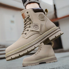 Men's Combat Boots Lace up Walking Shoes Rugged Look