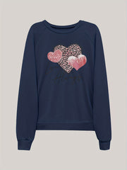 Love Always Heart Print Sweatshirt Crew Neck Long Sleeve