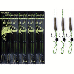 24pcs Carp Fishing Hair Rigs High Carbon Steel Hooks Braided Line Rolling Swivel