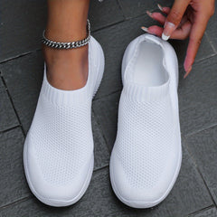 Women's Solid Flying Woven Sneakers Casual Slip On Outdoor Shoes