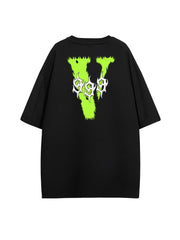 V Letter Print T-shirts Loose Hip hop Short Sleeve Shirt