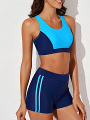 Colorblock Tankini Sets High Stretch Boxer Short Bottom Swimsuit