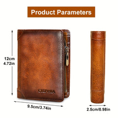 RFID Blocking Short Leather Wallet with Zipper