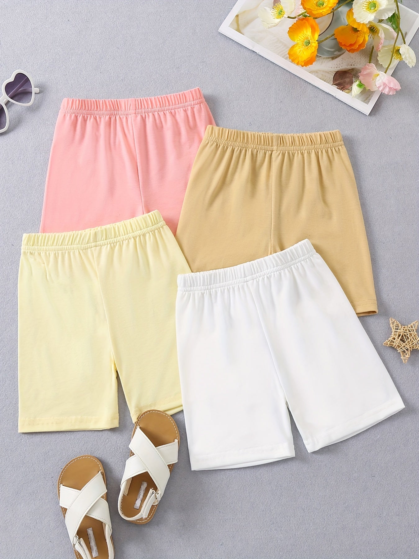 4pcs Girls Cotton Shorts Set Elastic Waist Comfy Dance Ballet Skirt