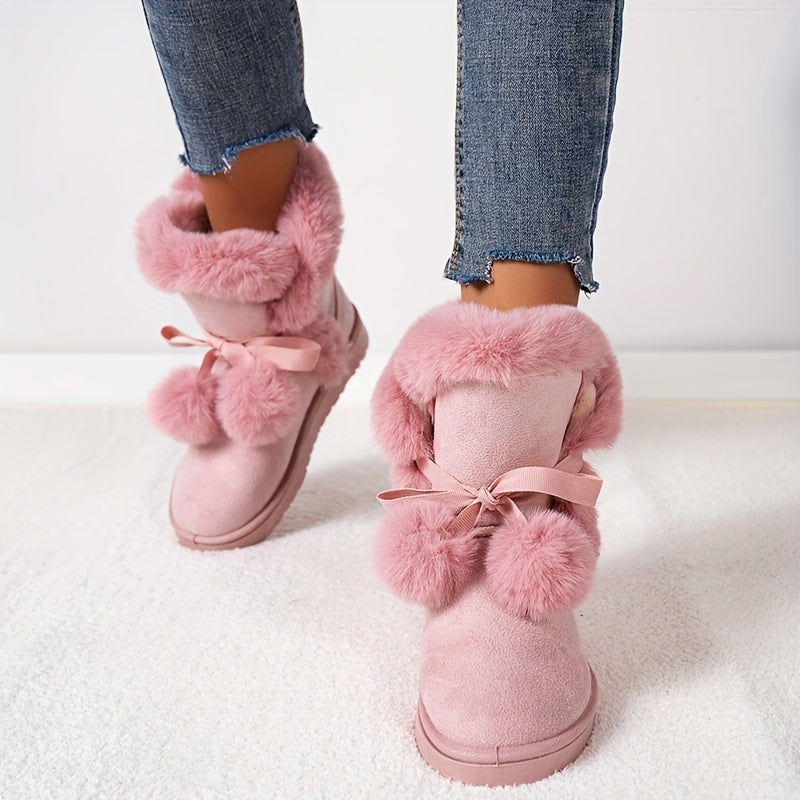 Women's Pompom Thermal Snow Boots Non Slip Snow Shoes
