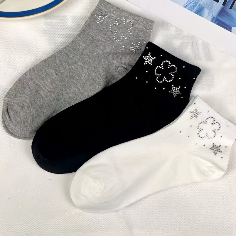 Women's Rhinestone Decor Crew Short Socks